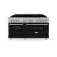 ZLINE 60 in. 7.4 cu. ft. Legacy Dual Fuel Range with 9 Burner Gas Cooktop and 2 Electric Convection Ovens in Satin Stainless Steel and Black Matte Doors (RAS-BLM-60) front.