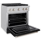 ZLINE 30 in. 4.2 cu. ft. Paramount Dual Fuel Range with 4 Burner Gas Cooktop and Electric Convection Oven in Satin Stainless Steel with Black Matte Door (SDRS-BLM-30) side, open.