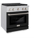 ZLINE 30 in. 4.2 cu. ft. Paramount Dual Fuel Range with 4 Burner Gas Cooktop and Electric Convection Oven in Satin Stainless Steel with Black Matte Door (SDRS-BLM-30) side.