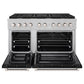 ZLINE 48 in. 6.7 cu. ft. Paramount Double Oven Dual Fuel Range with 8 Burner Gas Cooktop in Satin Stainless Steel with Black Matte Doors (SDRS-BLM-48) front, oven open.