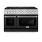 ZLINE 48 in. 6.7 cu. ft. Paramount Double Oven Dual Fuel Range with 8 Burner Gas Cooktop in Satin Stainless Steel with Black Matte Doors (SDRS-BLM-48) front.