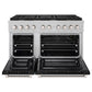 ZLINE 48 in. 6.7 cu. ft. Paramount Double Oven Gas Range with 8 Burner Cooktop in Satin Stainless Steel with Black Matte Doors (SGRS-BLM-48) front, oven open.