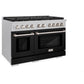ZLINE 48 in. 6.7 cu. ft. Paramount Double Oven Gas Range with 8 Burner Cooktop in Satin Stainless Steel with Black Matte Doors (SGRS-BLM-48) side.