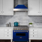 ZLINE 30 in. 4.0 cu. ft. Legacy Dual Fuel Range with 4 Burner Gas Cooktop and Electric Convection Oven in Satin Stainless Steel and Blue Gloss Door (RAS-BG-30) front.