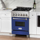 ZLINE 24 in. 2.8 cu. ft. Legacy Dual Fuel Range with 4 Burner Gas Cooktop and Electric Convection Oven in Satin Stainless Steel and Blue Matte Door (RAS-BM-24)