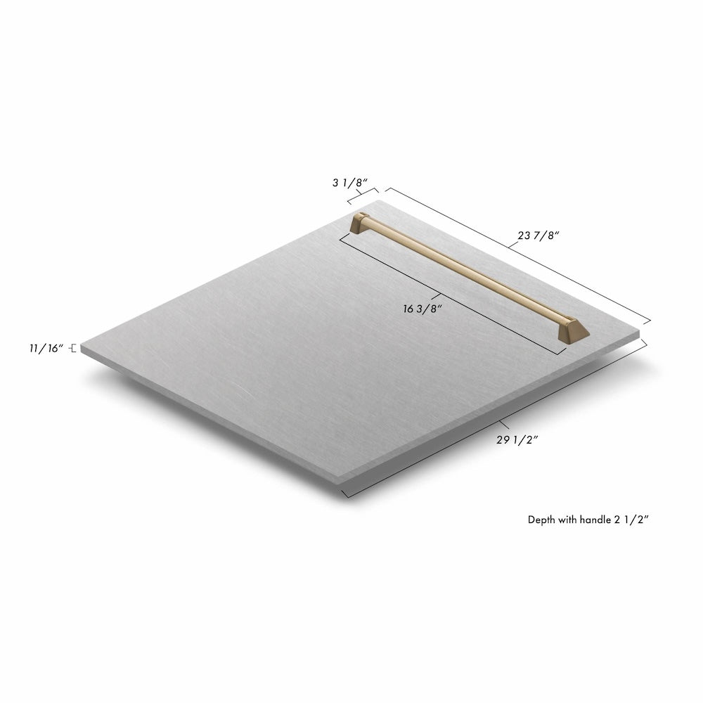 ZLINE Autograph Edition 24 in. Monument Dishwasher Panel with Color Options and Champagne Bronze Handle (DPMTZ-24-CB) dimensional diagram.