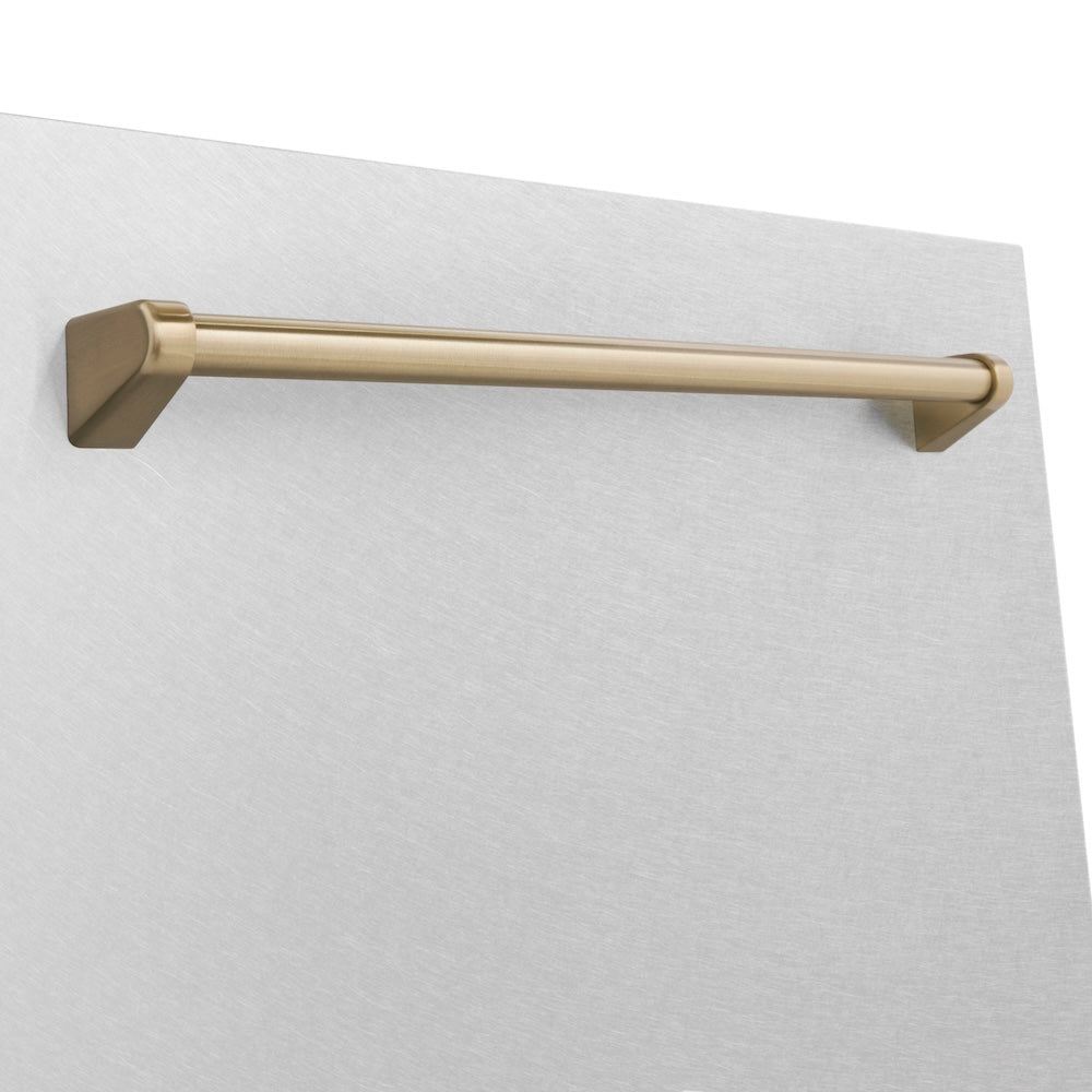 ZLINE Autograph Edition 18 in. Tallac Dishwasher Panel in Satin Stainless Steel Finish with Champagne Bronze Handle (DPVZ-SN-18-CB)