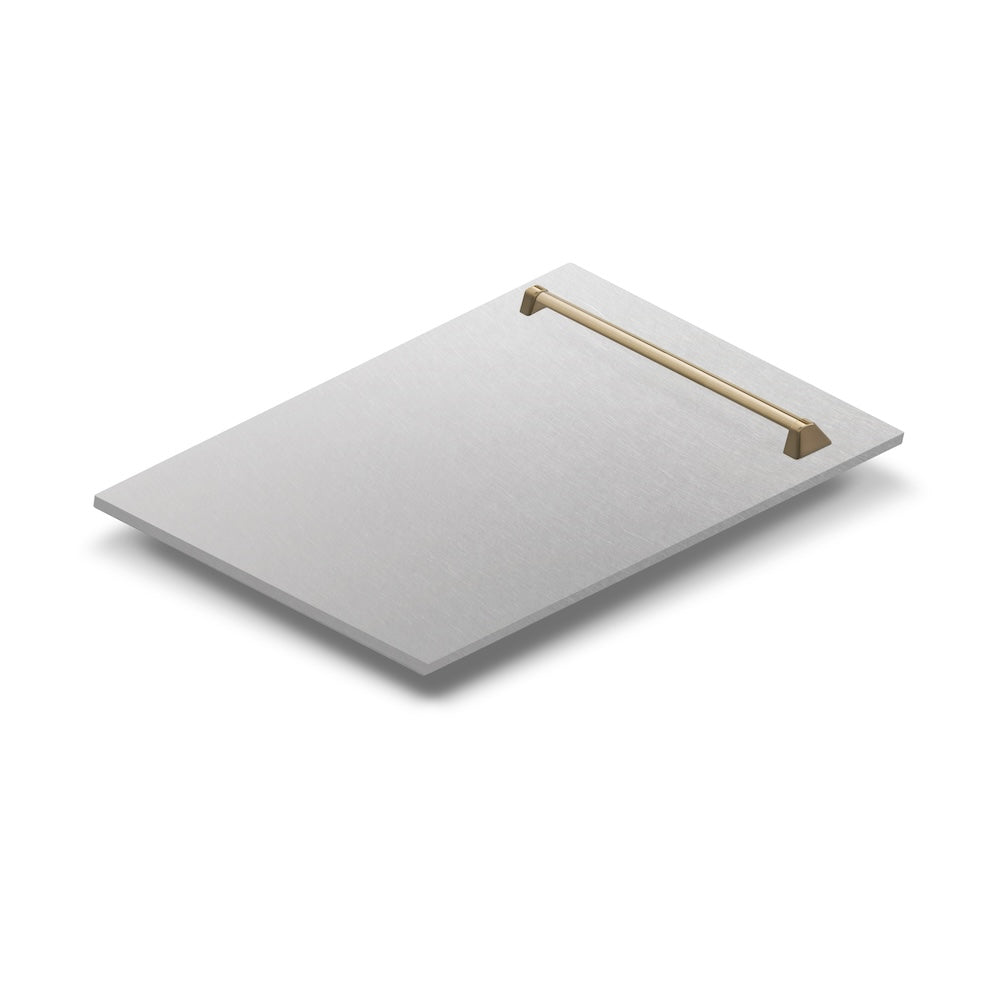 ZLINE Autograph Edition 18 in. Tallac Dishwasher Panel in Satin Stainless Steel Finish with Champagne Bronze Handle (DPVZ-SN-18-CB) main image.