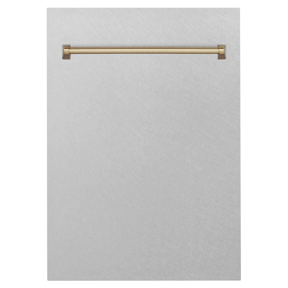 ZLINE Autograph Edition 18 in. Tallac Dishwasher Panel in Satin Stainless Steel Finish with Champagne Bronze Handle (DPVZ-SN-18-CB)