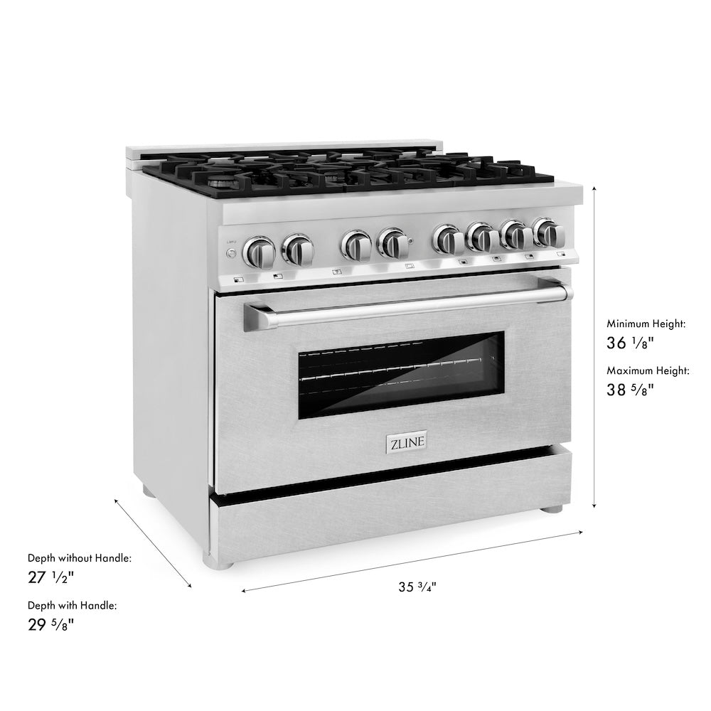 ZLINE 36 in. 4.6 cu. ft. Legacy Dual Fuel Range with 6 Burner Gas Cooktop and Electric Convection Oven in Stainless Steel with Satin Stainless Steel Door (RA-SN-36)