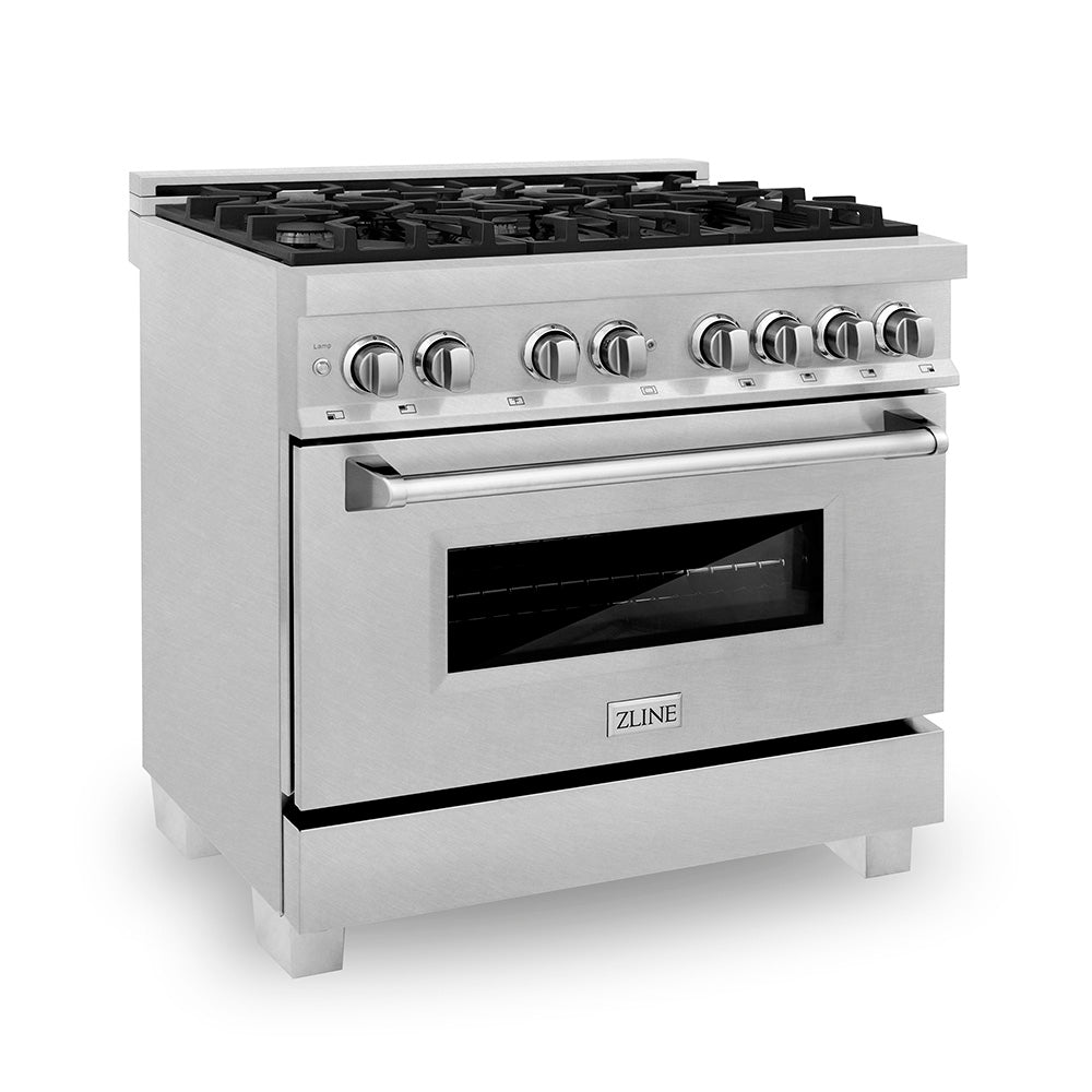 ZLINE 36 in. 4.6 cu. ft. Legacy Dual Fuel Range with 6 Burner Gas Cooktop and Electric Convection Oven in Satin Stainless Steel, Open Box-Good Condition