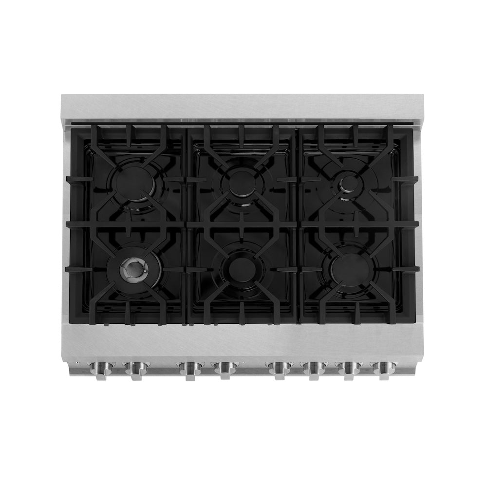 ZLINE 36 in. 4.6 cu. ft. Legacy Dual Fuel Range with 6 Burner Gas Cooktop and Electric Convection Oven in Satin Stainless Steel, Open Box-Excellent Condition