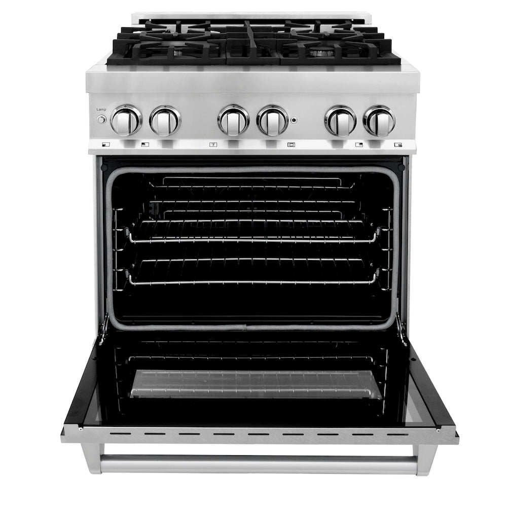 ZLINE 30 in. Kitchen Package with Satin Stainless Steel Dual Fuel Range and Convertible Vent Range Hood (2KP-RASNRH30)