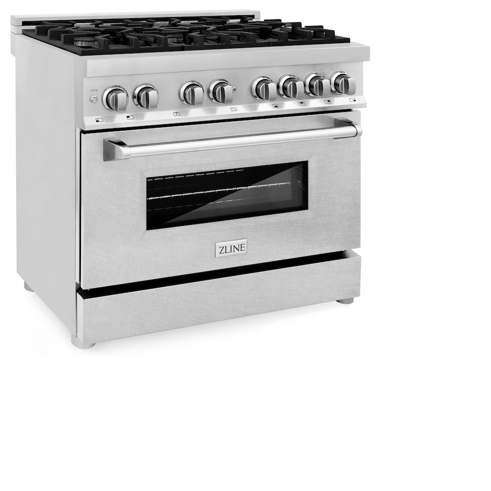 ZLINE 36 in. 4.6 cu. ft. Legacy Dual Fuel Range with 6 Burner Gas Cooktop and Electric Convection Oven in Stainless Steel with Satin Stainless Steel Door (RA-SN-36)