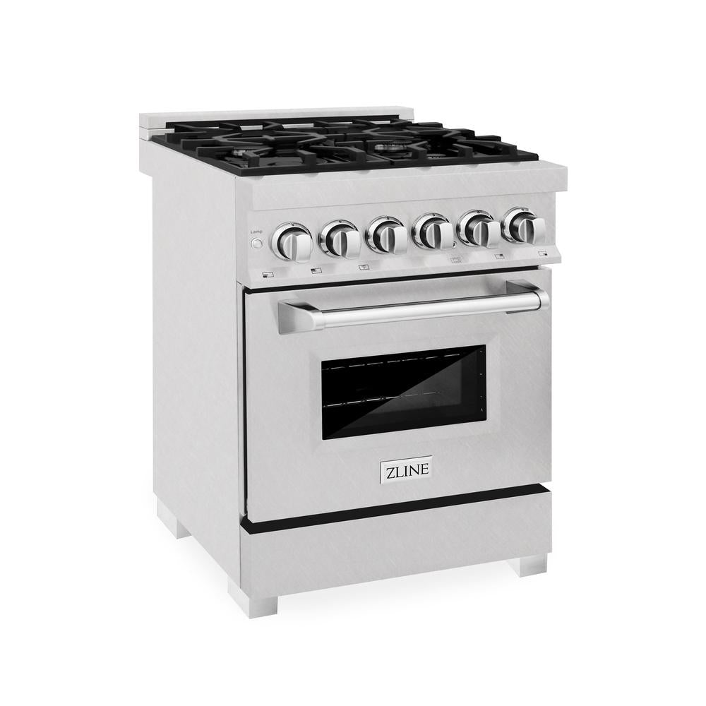 ZLINE 24 in. 2.8 cu. ft. Legacy Dual Fuel Range with 4 Burner Gas Cooktop and Electric Convection Oven in Satin Stainless Steel, Open Box-Great Condition main image.