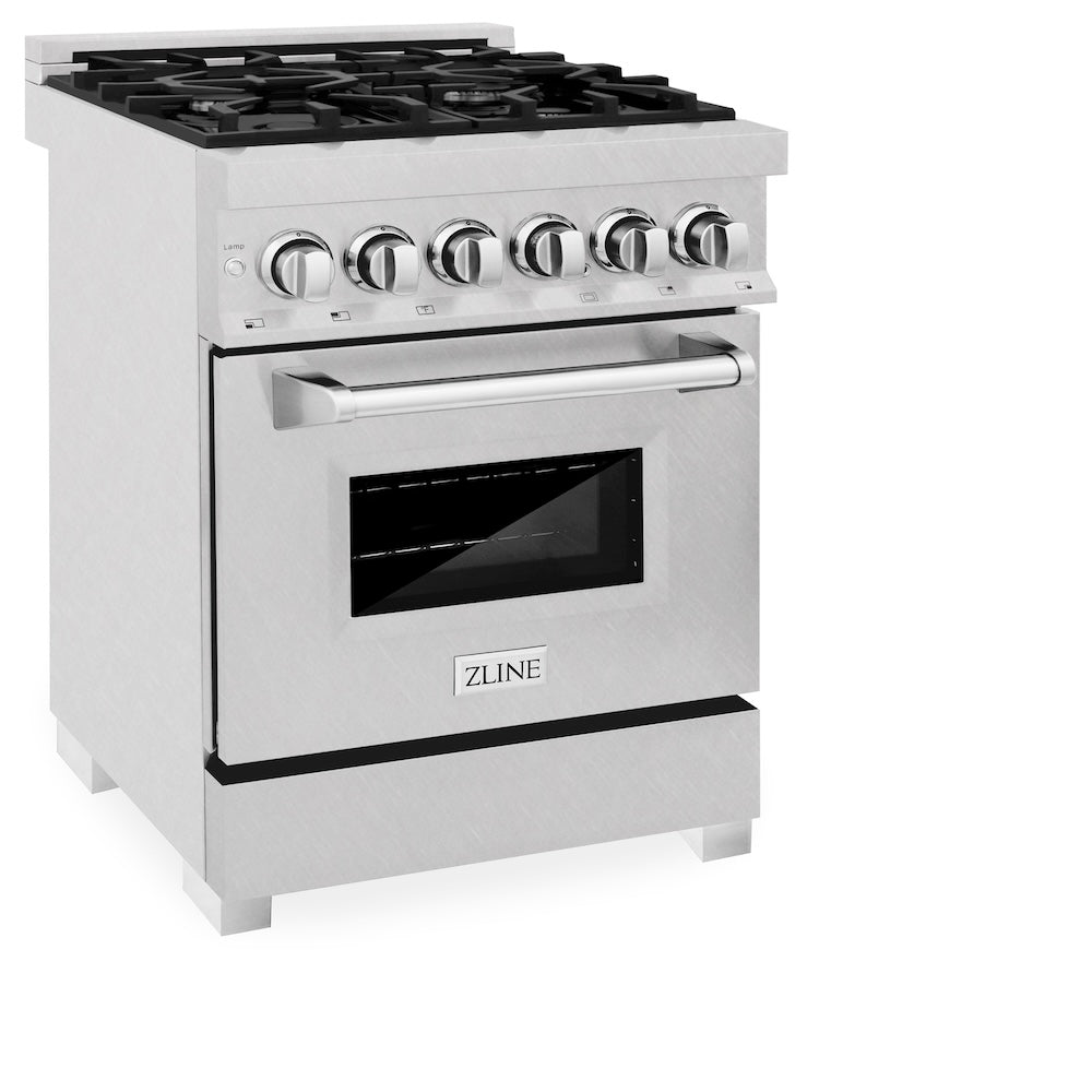 ZLINE 24 in. 2.8 cu. ft. Legacy Dual Fuel Range with 4 Burner Gas Cooktop and Electric Convection Oven in Satin Stainless Steel, Open Box-Good Condition