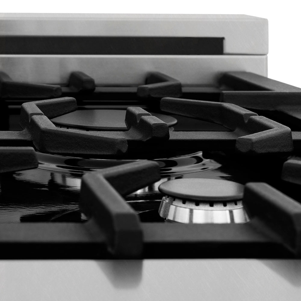 ZLINE 30 in. 4.0 cu. ft. Legacy Dual Fuel Range with 4 Burner Gas Cooktop and Electric Convection Oven in Satin Stainless Steel, Open Box-Good Condition