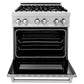 ZLINE 30 in. 4.0 cu. ft. Legacy Dual Fuel Range with 4 Burner Gas Cooktop and Electric Convection Oven in Satin Stainless Steel, Open Box-Good Condition