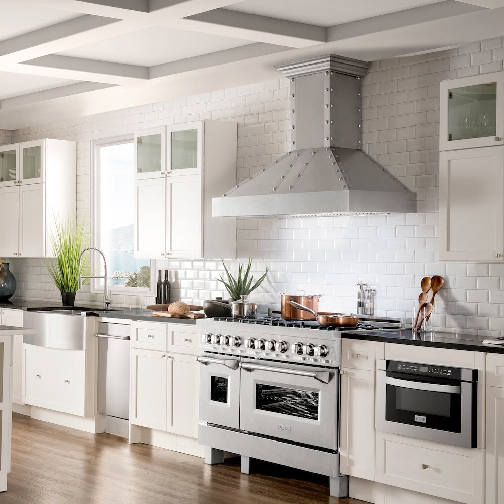 ZLINE 48 in. 6.0 cu. ft. Legacy Dual Fuel Range with 7 Burner Gas Cooktop and 2 Electric Ovens in Satin Stainless Steel (RAS-SN-48)