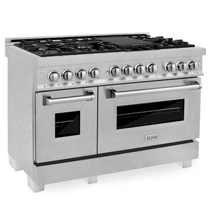 ZLINE 48 in. 6.0 cu. ft. Legacy Dual Fuel Range with 7 Burner Gas Cooktop and 2 Electric Ovens in Satin Stainless Steel (RAS-SN-48) main image.