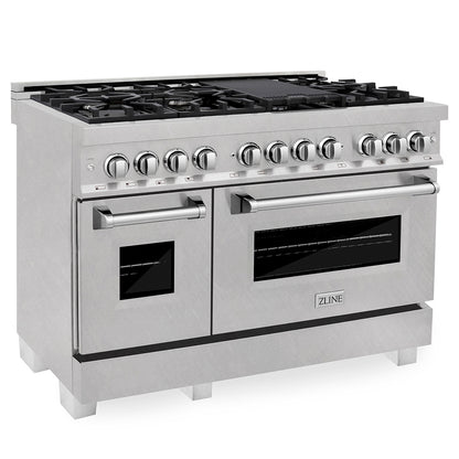 ZLINE 48 in. 6.0 cu. ft. Legacy Dual Fuel Range with 7 Burner Gas Cooktop and 2 Electric Ovens in Satin Stainless Steel, Open Box-Good Condition
