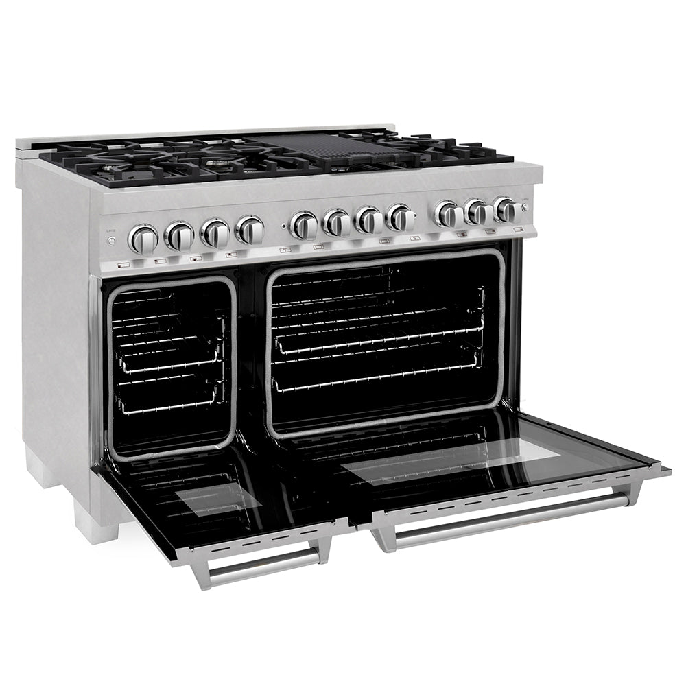 ZLINE 48 in. 6.0 cu. ft. Legacy Dual Fuel Range with 7 Burner Gas Cooktop and 2 Electric Ovens in Satin Stainless Steel, Open Box-Good Condition