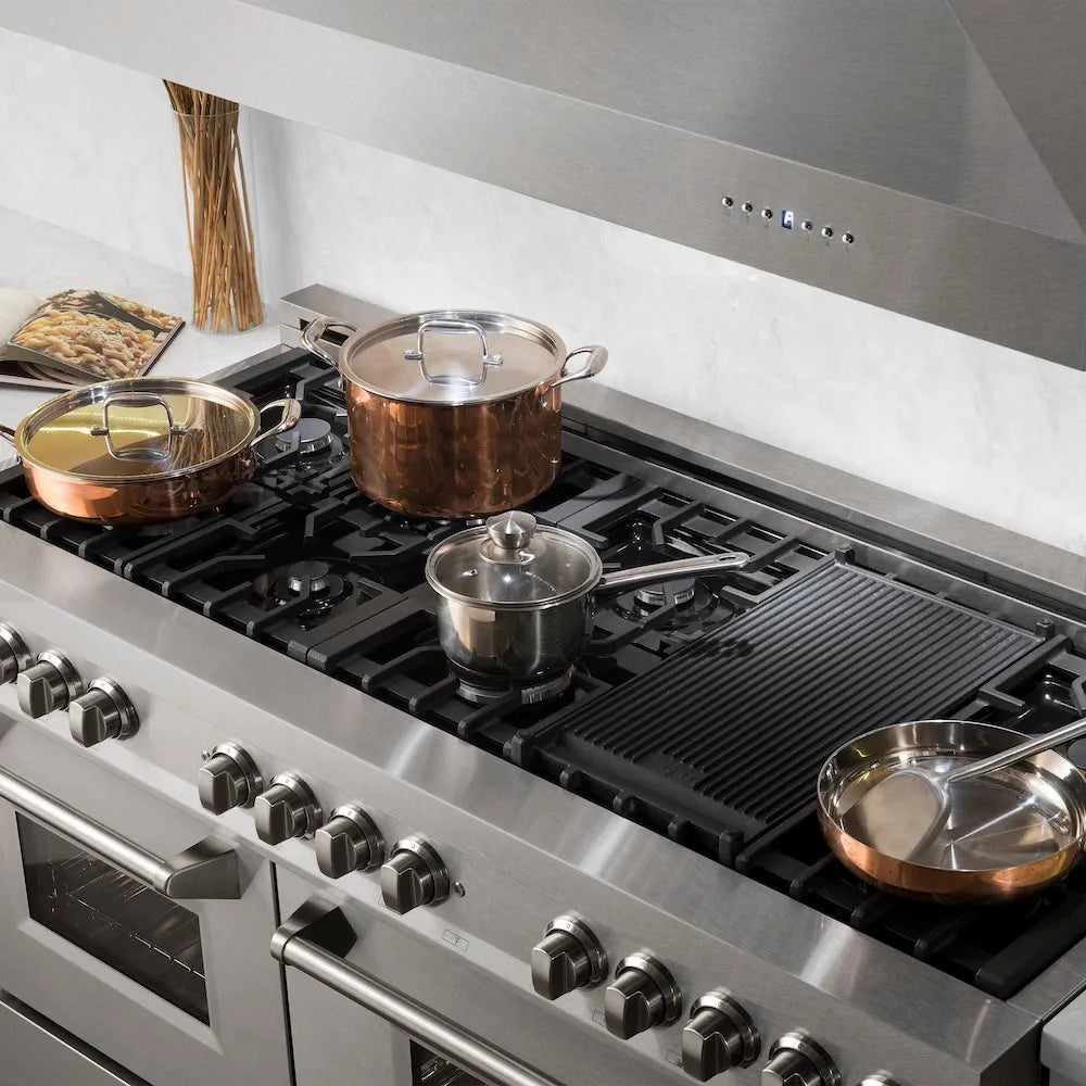 ZLINE 60 in. 7.4 cu. ft. Legacy Dual Fuel Range with 9 Burner Gas Cooktop and 2 Electric Convection Ovens in Satin Stainless Steel (RAS-SN-60)