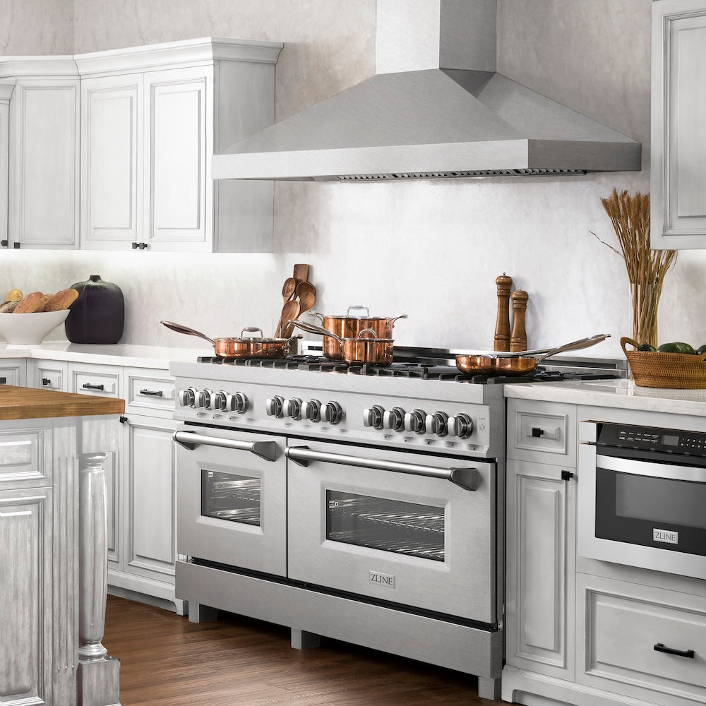 ZLINE 60 in. 7.4 cu. ft. Legacy Dual Fuel Range with 9 Burner Gas Cooktop and 2 Electric Convection Ovens in Satin Stainless Steel, Open Box-Good Condition