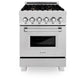 ZLINE 24 in. 2.8 cu. ft. Legacy Dual Fuel Range with Gas Cooktop and Electric Convection Oven in Satin Stainless Steel with 4 Brass Burners (RAS-SN-BR-24) front.