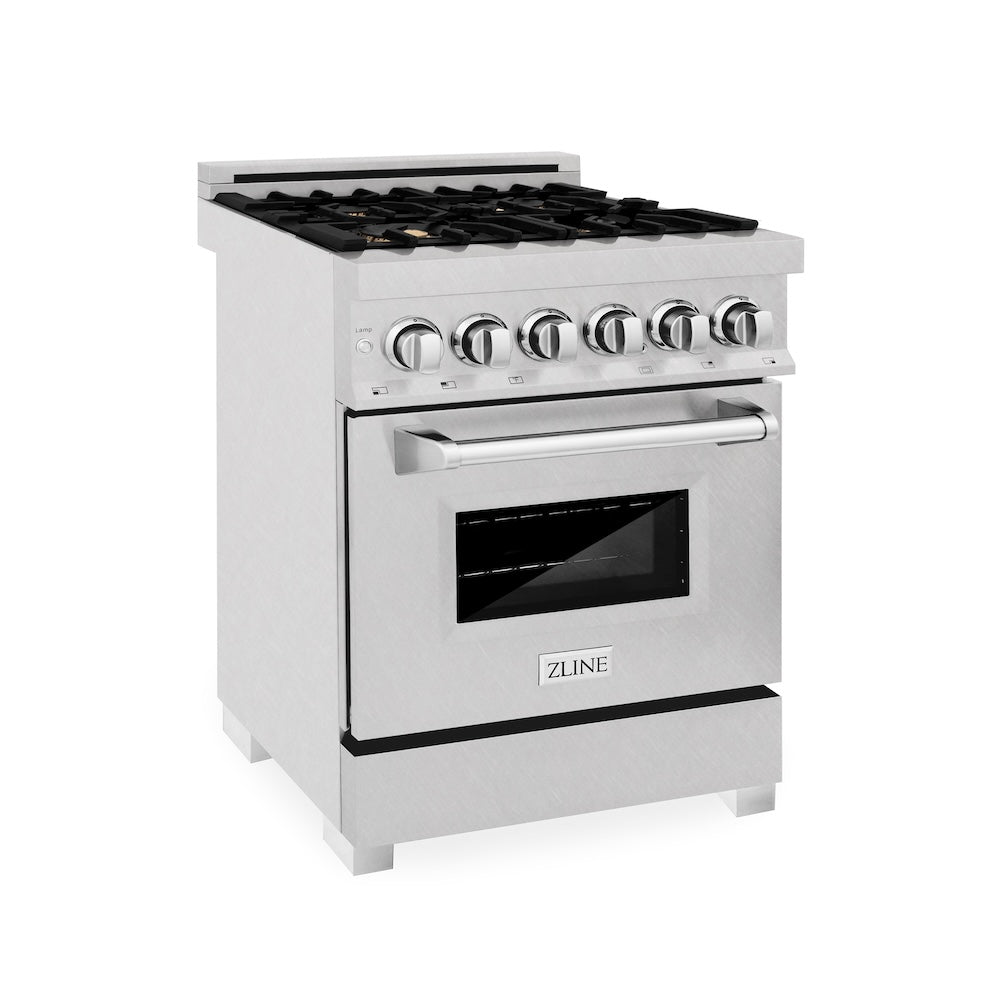 ZLINE 24 in. 2.8 cu. ft. Legacy Dual Fuel Range with Gas Cooktop and Electric Convection Oven in Satin Stainless Steel with 4 Brass Burners (RAS-SN-BR-24)