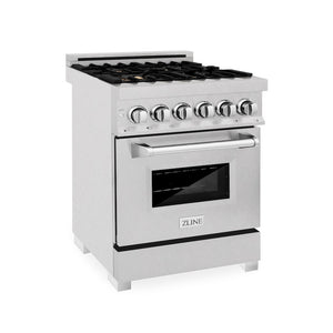 ZLINE 24 in. 2.8 cu. ft. Legacy Dual Fuel Range with Gas Cooktop and Electric Convection Oven in Satin Stainless Steel with 4 Brass Burners (RAS-SN-BR-24) main image.