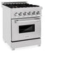 ZLINE 24 in. 2.8 cu. ft. Legacy Dual Fuel Range with Gas Cooktop and Electric Convection Oven in Satin Stainless Steel with 4 Brass Burners (RAS-SN-BR-24) side.