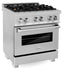 ZLINE 30 in. 4.0 cu. ft. Legacy Dual Fuel Range with Gas Cooktop and Electric Convection Oven in Satin Stainless Steel with 4 Brass Burners (RAS-SN-BR-30) side.