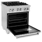 ZLINE 30 in. 4.0 cu. ft. Legacy Dual Fuel Range with Gas Cooktop and Electric Convection Oven in Satin Stainless Steel with 4 Brass Burners (RAS-SN-BR-30) side, oven open.