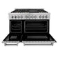 ZLINE 48 in. 6.0 cu. ft. Legacy Dual Fuel Range with Gas Cooktop and 2 Electric Ovens in Satin Stainless Steel with 6 Brass Burners (RAS-SN-BR-48) front, oven open.
