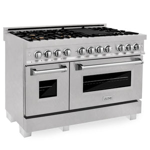 ZLINE 48 in. 6.0 cu. ft. Legacy Dual Fuel Range with Gas Cooktop and 2 Electric Ovens in Satin Stainless Steel with 6 Brass Burners (RAS-SN-BR-48) main image.