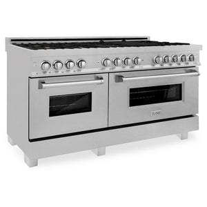 ZLINE 60 in. 7.4 cu. ft. Legacy Dual Fuel Range with Gas Cooktop and 2 Electric Convection Ovens in Satin Stainless Steel with 8 Brass Burners (RAS-SN-BR-60) main image.