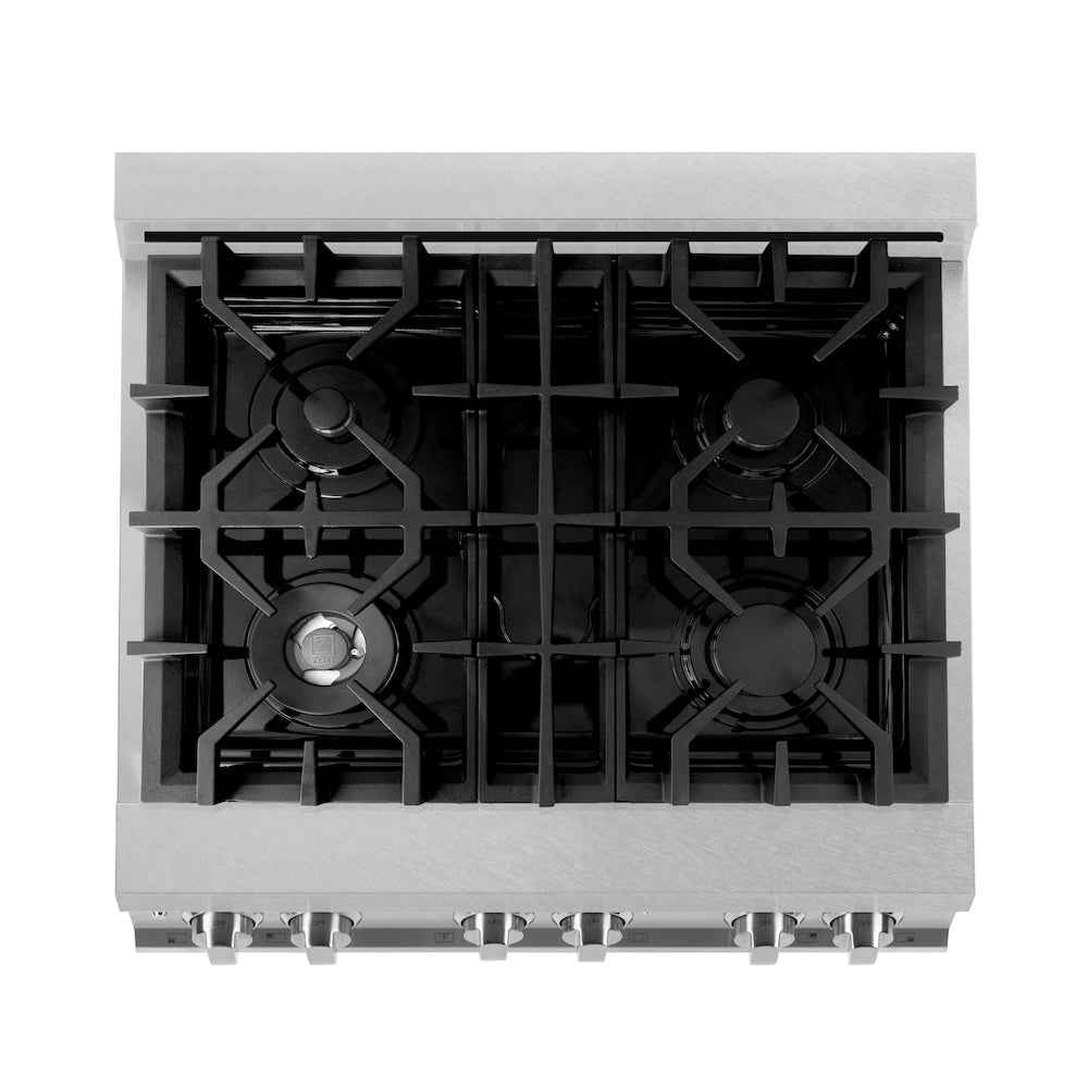 ZLINE 30 in. 4.0 cu. ft. Legacy Dual Fuel Range with 4 Burner Gas Cooktop and Electric Convection Oven in Satin Stainless Steel and White Matte Door (RAS-WM-30)