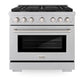 ZLINE 36 in. 5.2 cu. ft. Paramount Dual Fuel Range with 6 Burner Gas Cooktop and Electric Convection Oven in Satin Stainless Steel (SDRS-36) front.