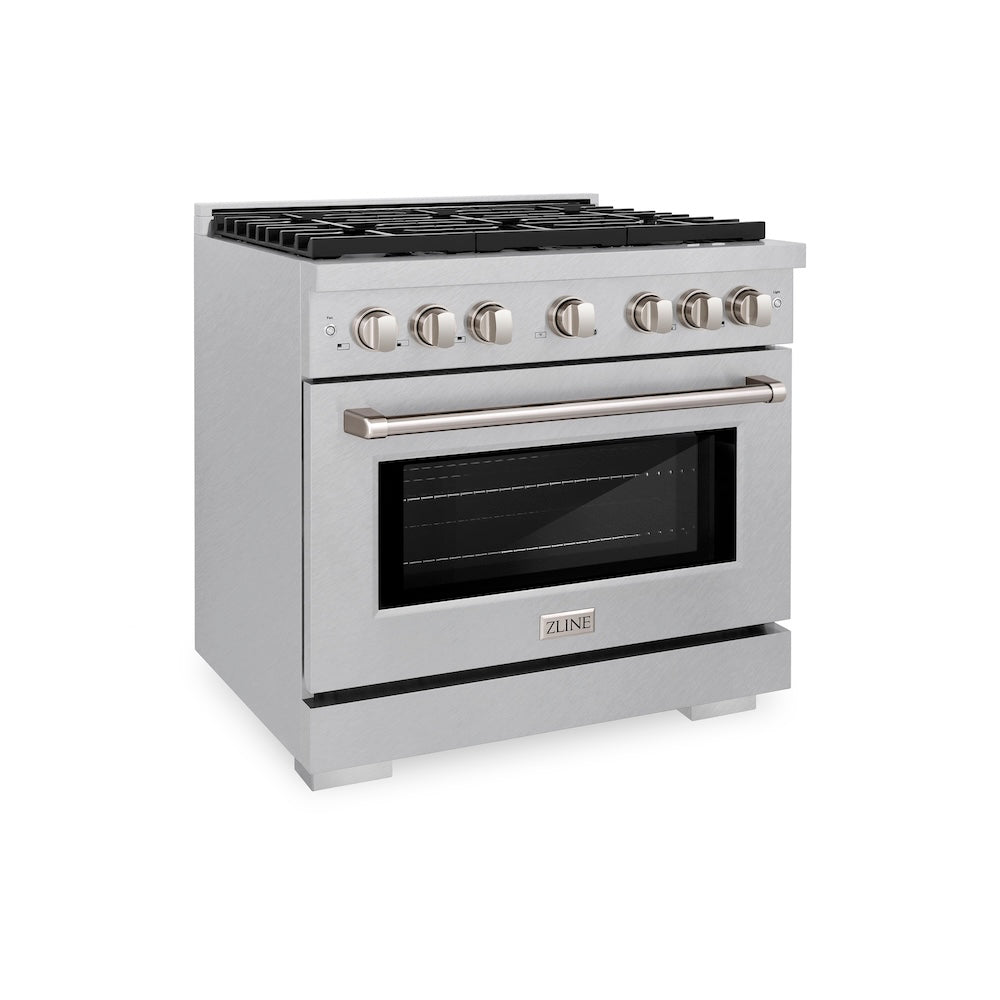 ZLINE 36 in. 5.2 cu. ft. Paramount Dual Fuel Range with 6 Burner Gas Cooktop and Electric Convection Oven in Satin Stainless Steel, Open Box-Good Condition main image.