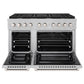 ZLINE 48 in. 6.7 cu. ft. Paramount Double Oven Dual Fuel Range with 8 Burner Gas Cooktop in Satin Stainless Steel (SDRS-48) front, oven open.