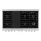ZLINE 48 in. 6.7 cu. ft. Paramount Double Oven Dual Fuel Range with 8 Burner Gas Cooktop in Satin Stainless Steel (SDRS-48) top-down, above cooktop.