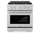 ZLINE 30 in. 4.2 cu. ft. Paramount Dual Fuel Range with Gas Cooktop and Electric Convection Oven in Satin Stainless Steel with 4 Brass Burners (SDRS-BR-30) front.