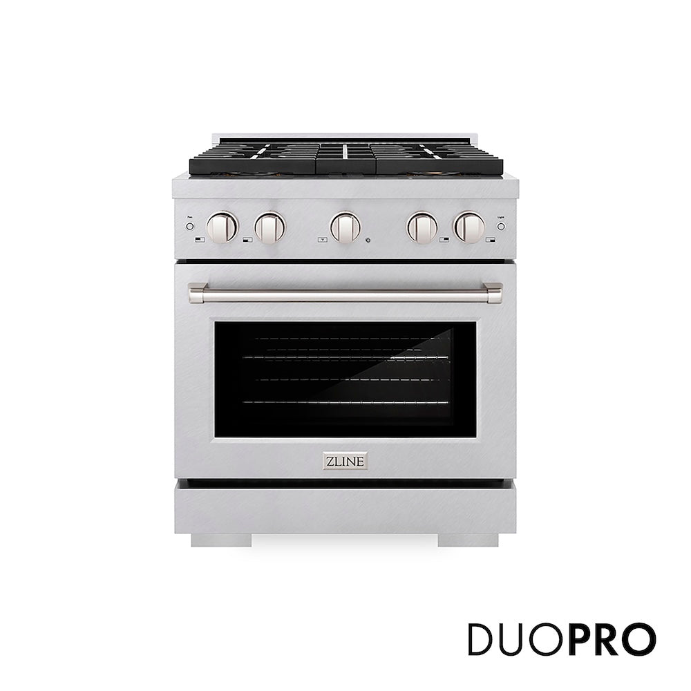 ZLINE 30 in. 4.2 cu. ft. Paramount Dual Fuel Range with 4 Burner DuoPro™ Cooktop and Electric Convection Oven in Satin Stainless Steel, Open Box-Good Condition