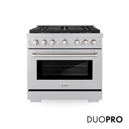 ZLINE 36 in. 5.2 cu. ft. Paramount Dual Fuel Range with 6 Burner DuoPro™ Cooktop and Electric Convection Oven in Satin Stainless Steel, Open Box-Great Condition
