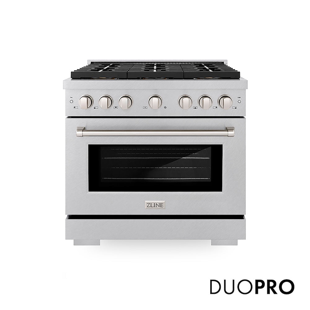 ZLINE 36 in. 5.2 cu. ft. Paramount Dual Fuel Range with 6 Burner DuoPro™ Cooktop and Electric Convection Oven in Satin Stainless Steel, Open Box-Good Condition