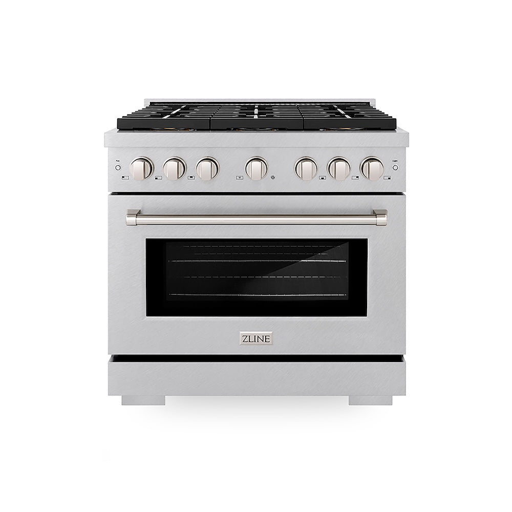 ZLINE 36 in. 5.2 cu. ft. Paramount Dual Fuel Range with 6 Burner DuoPro™ Cooktop and Electric Convection Oven in Satin Stainless Steel, Open Box-Good Condition