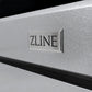 ZLINE 48 in. 6.7 cu. ft. Paramount Dual Fuel Range with 8 Burner DuoPro™ Cooktop and Dual Ovens in Satin Stainless Steel (PSDRS-48) ZLINE badge on Satin Stainless Steel showing circular, non-directional finish.