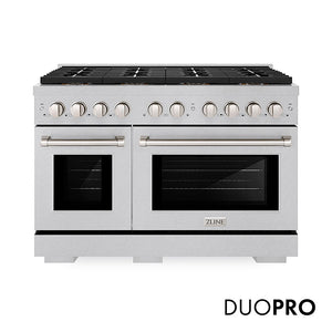 ZLINE 48 in. 6.7 cu. ft. Paramount Dual Fuel Range with 8 Burner DuoPro™ Cooktop and Dual Ovens in Satin Stainless Steel, Open Box-Great Condition main image.