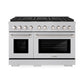 ZLINE 48 in. 6.7 cu. ft. Paramount Dual Fuel Range with 8 Burner DuoPro™ Cooktop and Dual Ovens in Satin Stainless Steel (PSDRS-48) front.
